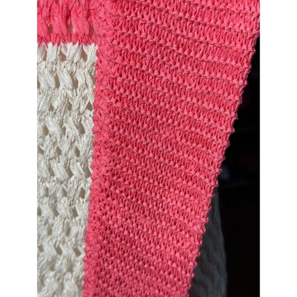 NEW Fever Crochet Knit Pull Over Longline Tunic Top Sweater Womens L Pink Beige - Picture 12 of 12